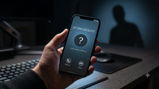 Smartphone che mostra una chiamata da numero sconosciuto, immagine sul tema delle chiamate mute truffa e di come riconoscerle.